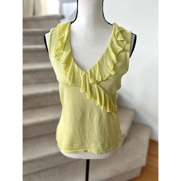 Ann Taylor Y2K Lime Green Silk Blend Ruffle Wrap Tank Top - Picture 1 of 6